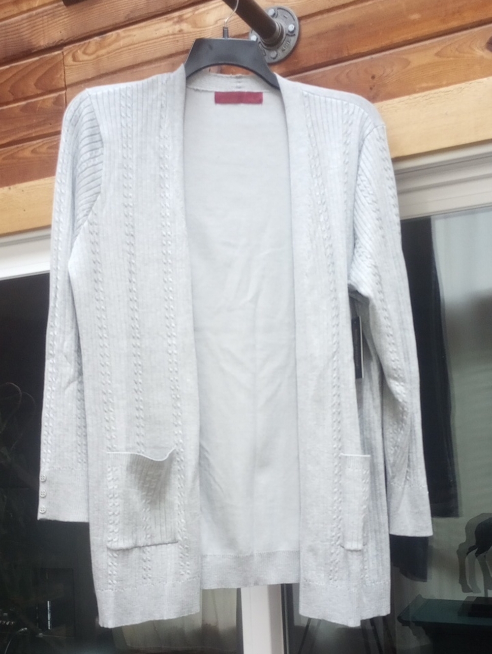 Light Gray Open-Front Cable Knit Women's Cardigan